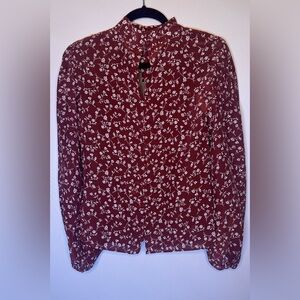 The Kooples Maroon Blouse with White Floral Pattern